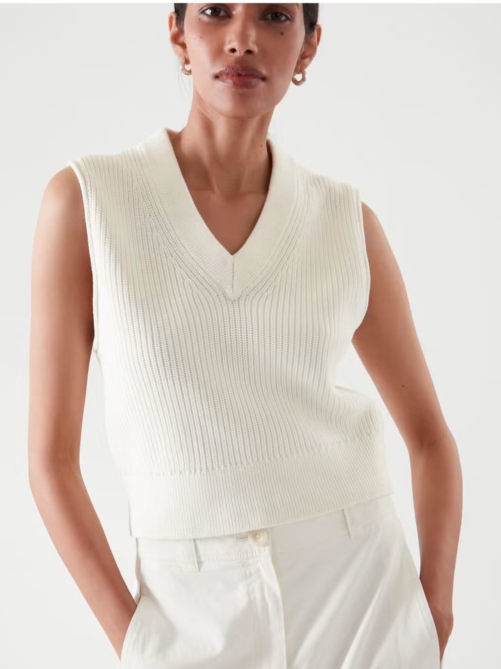 COS Cream Ribbed V-Neck Sleeveless Knit Vest